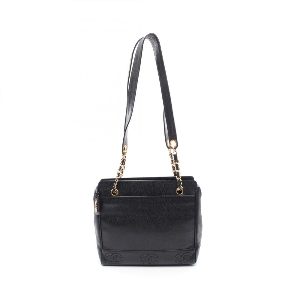 Chanel Triple Coco Mark Shoulder Bag Black Calfskin Leather